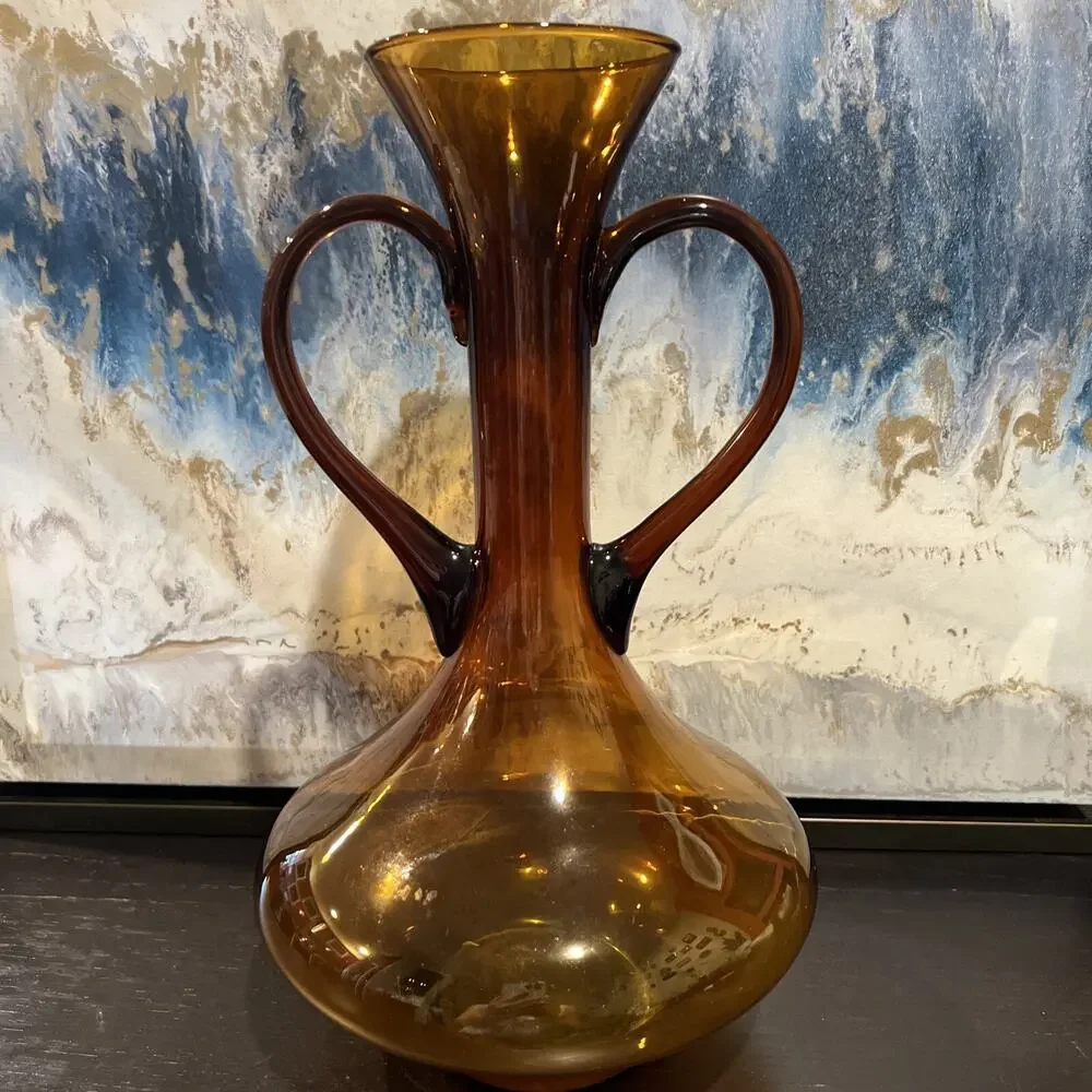 Vintage AMBER HARVEST GOLD Double Handled Mid Century 11.5